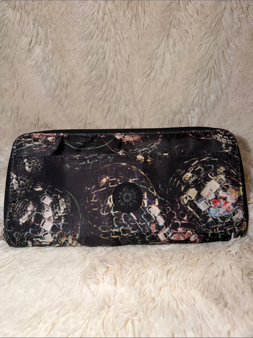 Kipling Black Patterned Zip-Around Clutch Wallet